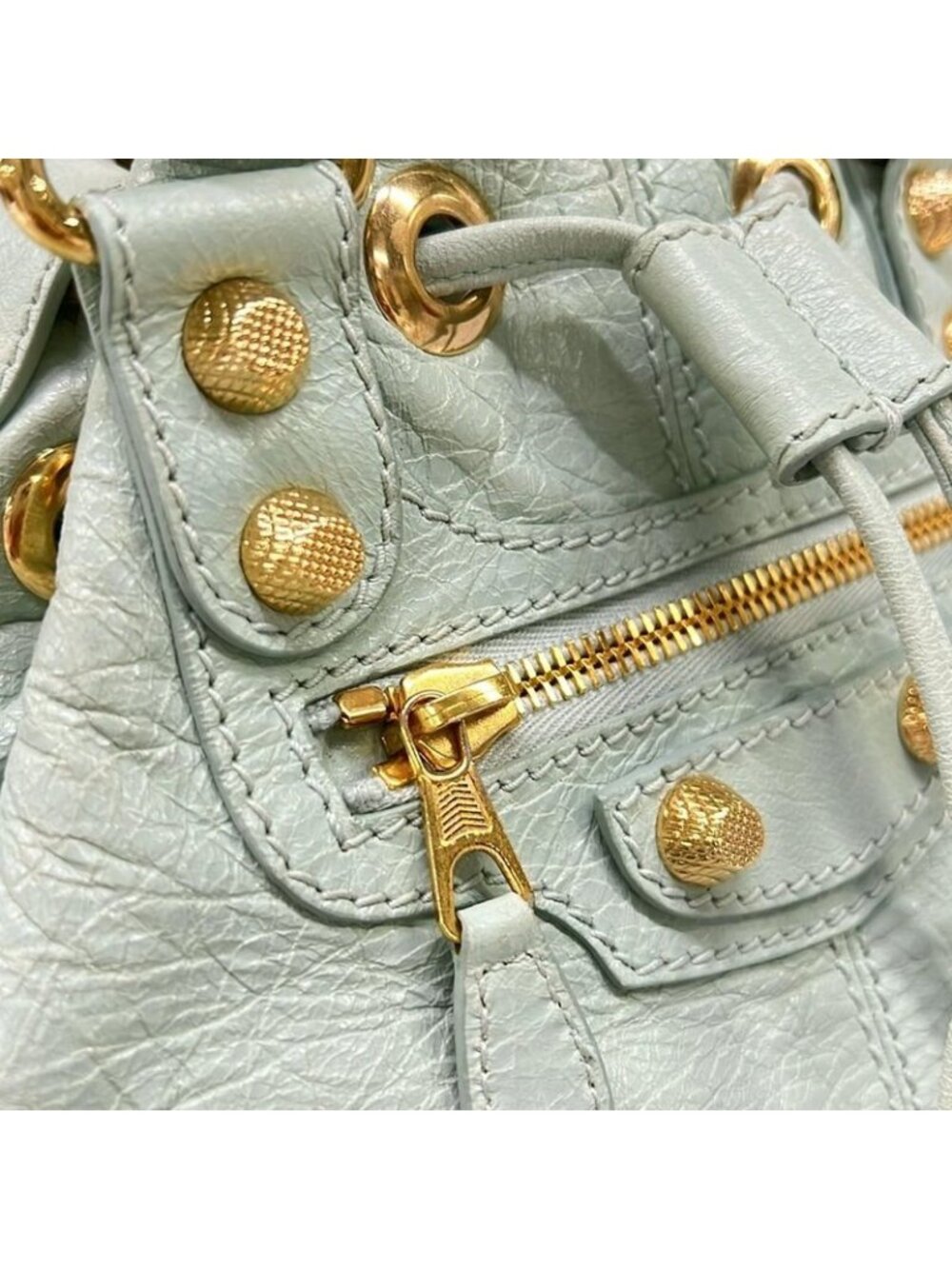 Balenciaga Handbag Giant Mini Pom Light Blue Leather - Picture 11 of 15
